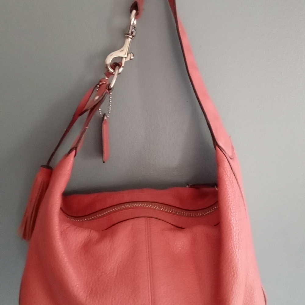 Coach Leather‎ Hobo Shoulder Bag Coral Pink Pebble Leather - Picture 6 of 6
